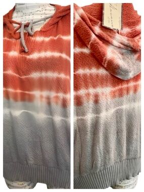 VINTAGE HAVANA Tie Dye Orange Grey Oversized Hoodie Sweater size S M or L